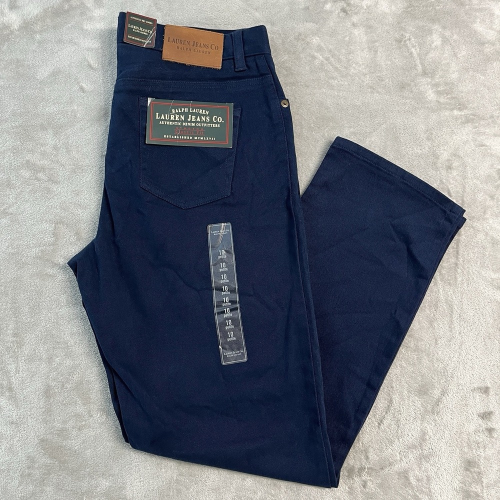 NWT Lauren Ralph Lauren Jeans Women's 10P Petite Navy Blue Stretch Classic Fit